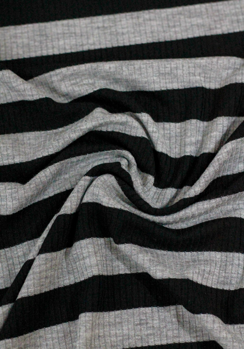 Tissu jersey viscose à grosses rayures - Noir et gris