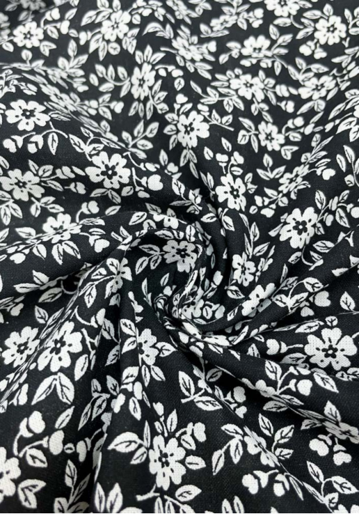 Tissu seconde main - Coton noir à fleurs