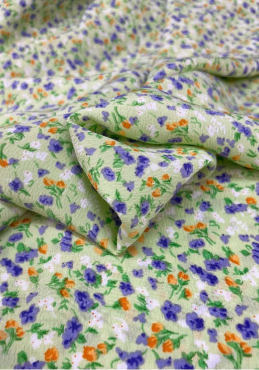 Tissu seconde main - Tissu texturé vert à fleurs