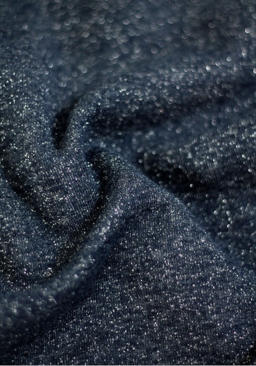 Tissu molleton à paillettes argent - Bleu marine