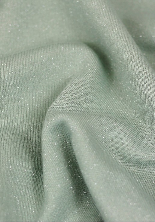 Tissu molleton à paillettes argent - Vert d'eau